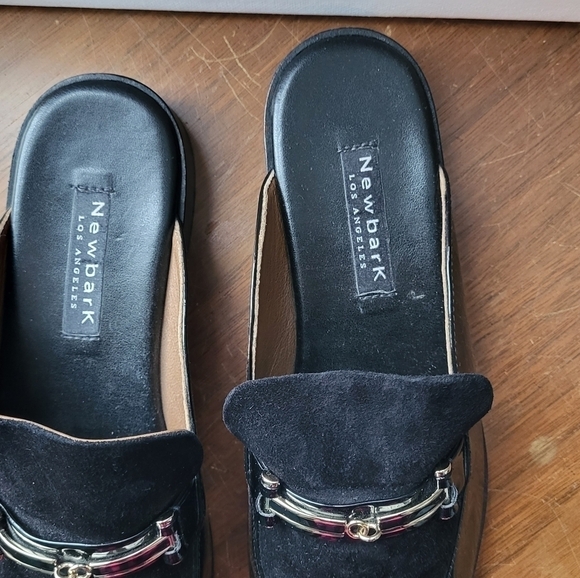 Newbark Melanie Mules Black Patent Leather Suede Loafers Slip Ons - Picture 13 of 14